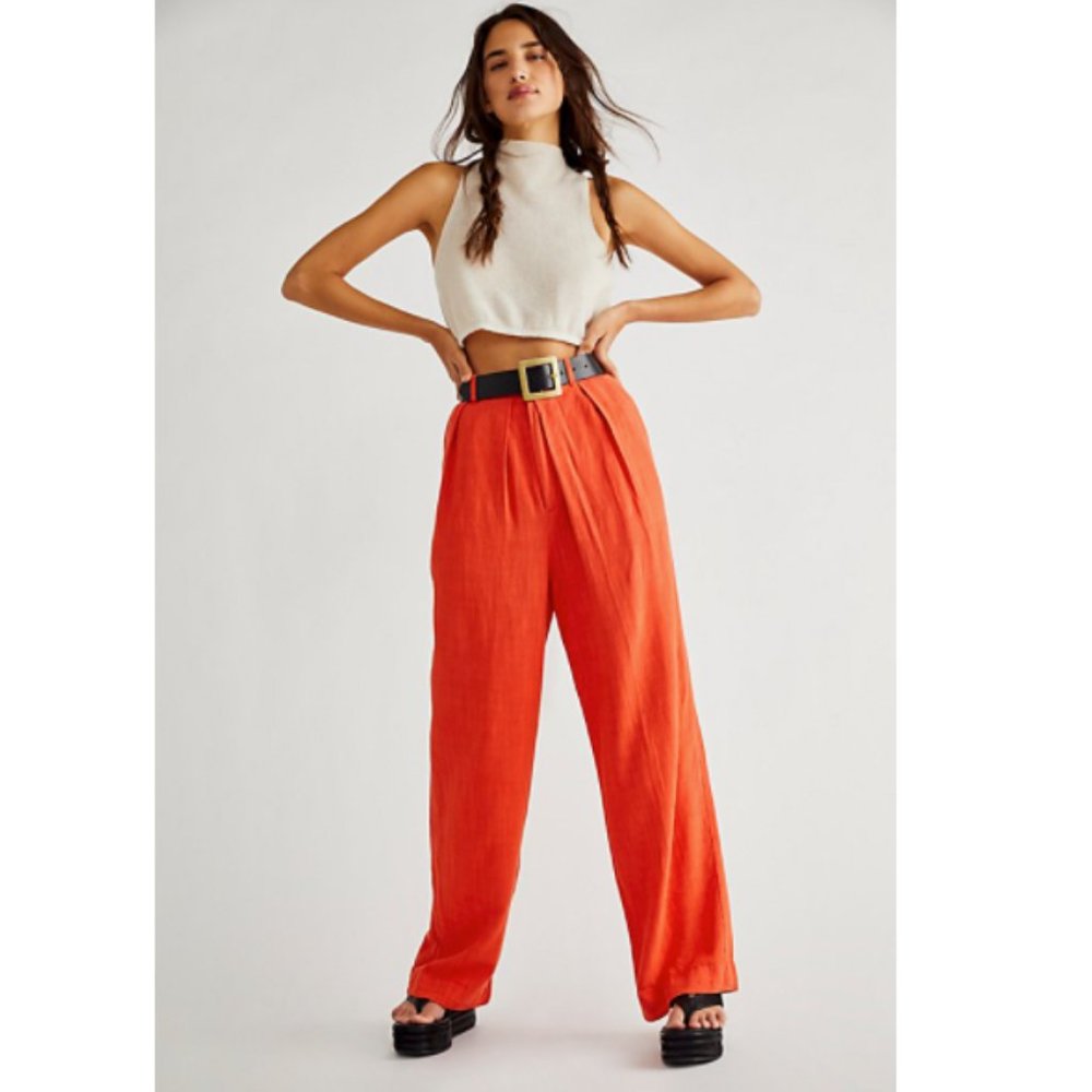 Free People Free In You Pull On Trousers Pants Red Large NEW